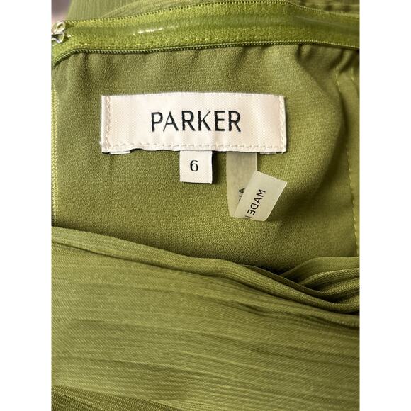 Parker Women's The Delilah Strapless Top Sz 6 Green Asymmetrical Ruffled Pleated - Picture 4 of 6